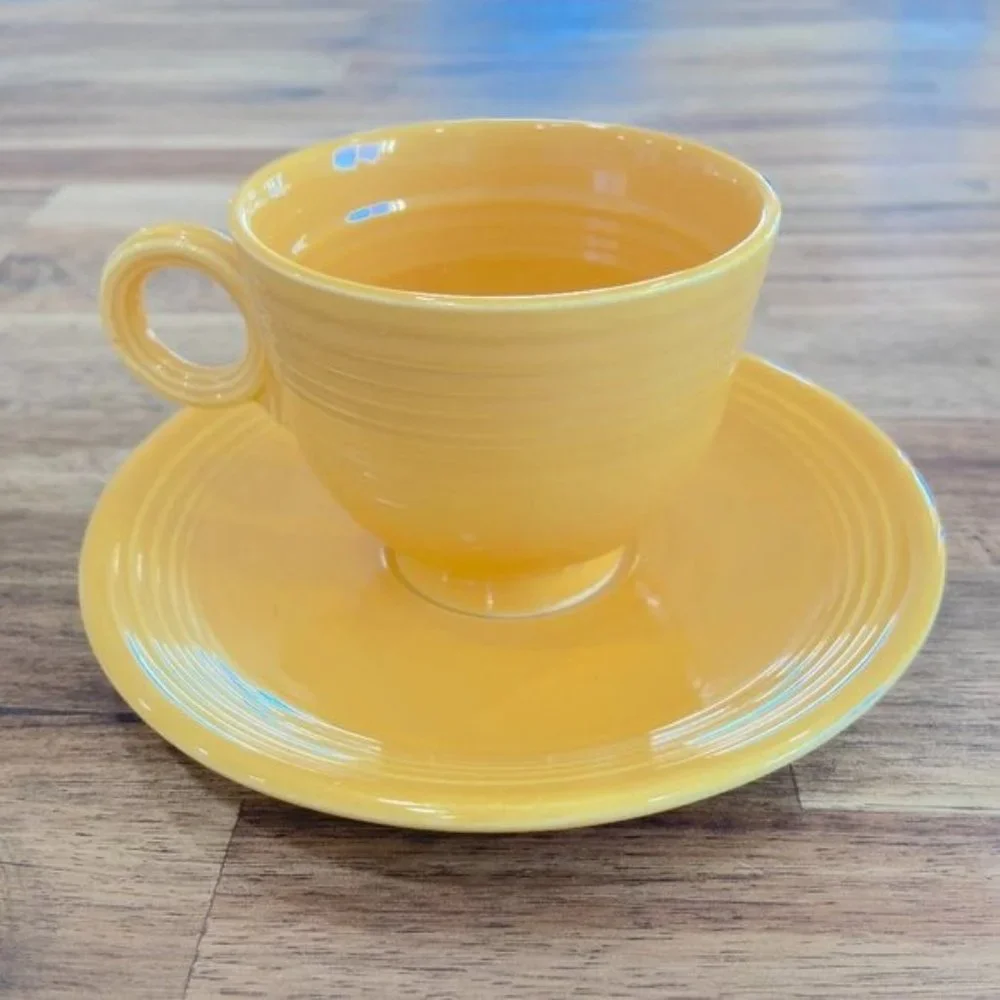 Fiestaware Mid Century Modern Colorful Cup & Saucer Set Original Yellow
